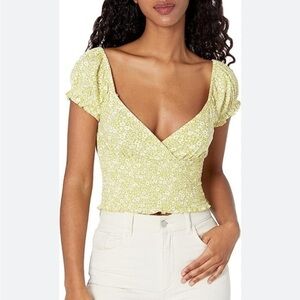 Billabong Spring Air Short Sleeve Knit Top v neck crop top smocked hem floral